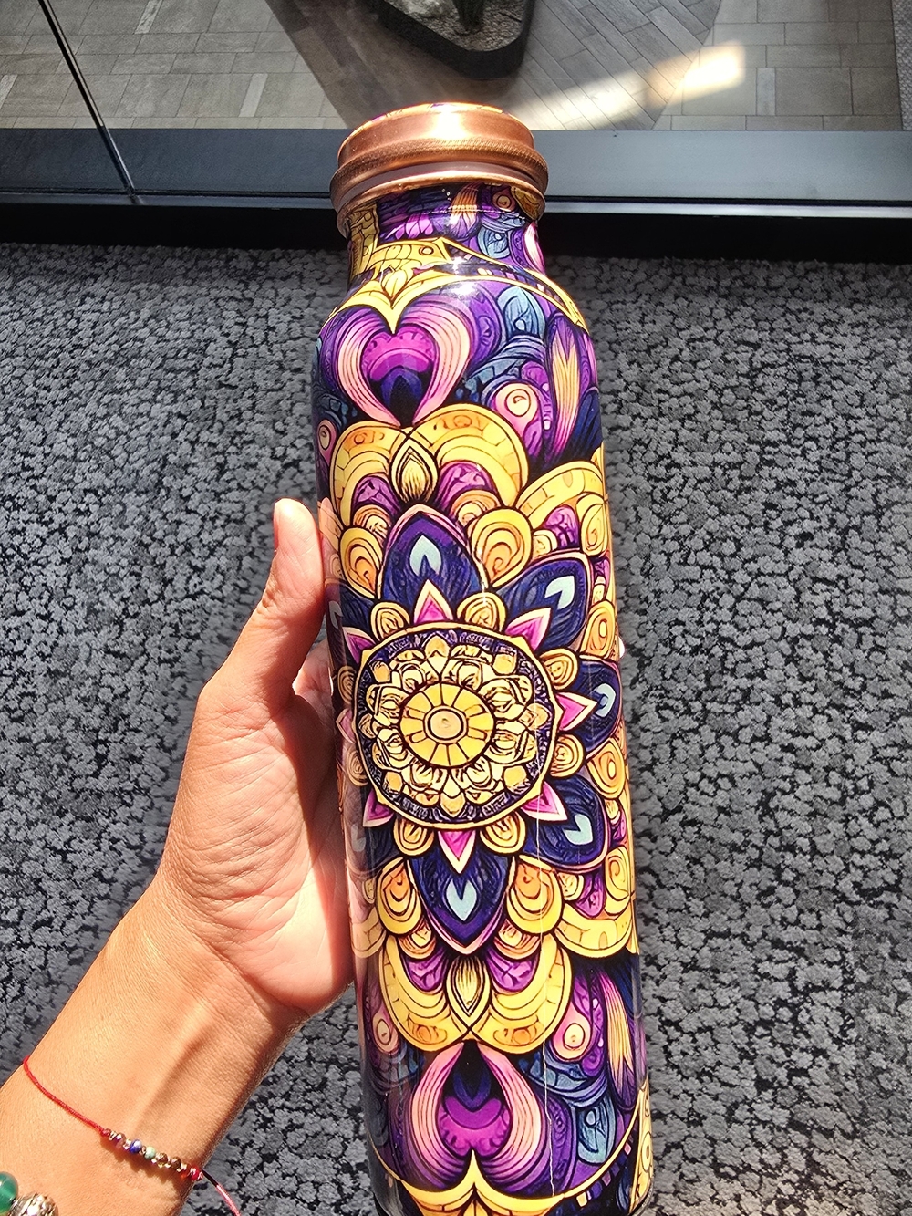 Artisan Mandala Stainless Bottle in Purple & Gold -